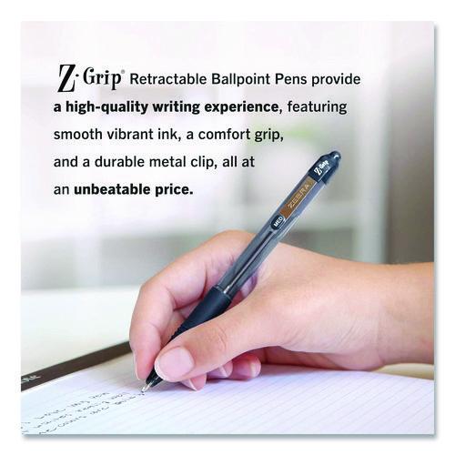Z-Grip Ballpoint Pen, Retractable, Medium 1 mm, Black Ink, Clear/Black Barrel, 18/Pack - Image 6