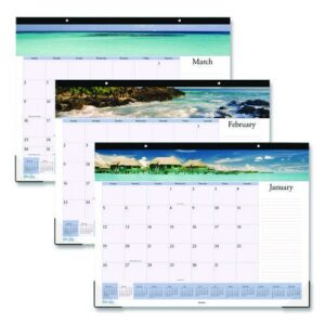 Islands Desk Pad Calendar, Tropical Island Photography, 22 x 17, Blue/White Sheets, Black Headband, 12-Month (Jan-Dec): 2025