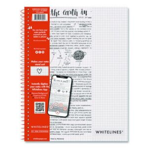 Whitelines Notebook, Quadrille Rule (5 sq/in), Gray/Orange Cover, (70) 11 x 8.5 Sheets