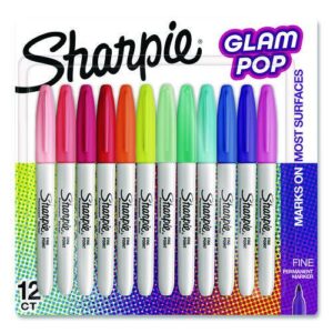 Glam Pop Permanent Markers, Fine Bullet Tip, Assorted Colors, 12/Pack
