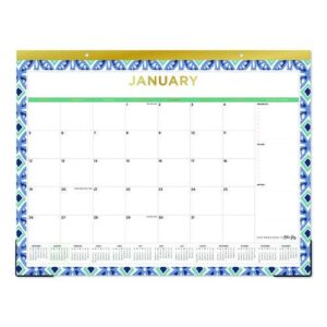 Tile Desk Pad Calendar, Geometric Artwork, 22 x 17, White Sheets, Gold Headband, Clear Corners, 12-Month (Jan to Dec): 2025