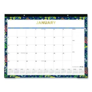 Meadow Blue Desk Pad Calendar, Floral Artwork, 22 x 17, White/Multicolor Sheet, Black Headband, 12-Month (Jan to Dec): 2025