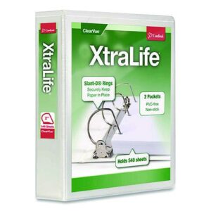 XtraLife ClearVue Non-Stick Slant-D Ring Binder, 3 Rings, 2" Capacity, 11 x 8.5, White