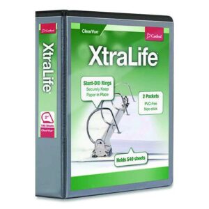 XtraLife ClearVue Non-Stick Slant-D Ring Binder, 3 Rings, 2" Capacity, 11 x 8.5, Black