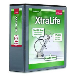 XtraLife ClearVue Non-Stick Slant-D Ring Binder, 3 Rings, 4" Capacity, 11 x 8.5, Black
