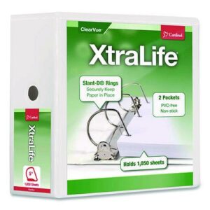 XtraLife ClearVue Non-Stick Slant-D Ring Binder, 3 Rings, 5" Capacity, 11 x 8.5, White