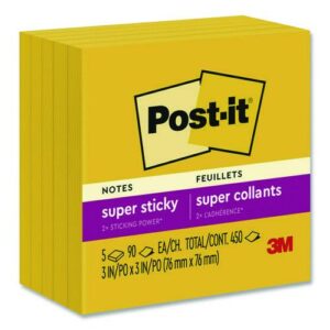 Super Sticky Note Pads in Playful Primary Colors, 3 x 3, Sunnyside, 90 Sheets/Pad, 5 Pads/Pack