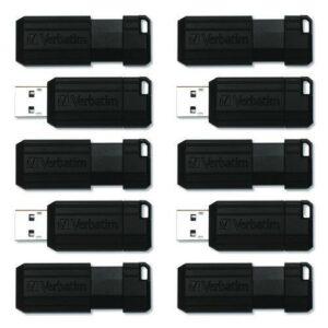 Pinstripe USB 2.0 Flash Drive, 64 GB, Black, 10/Pack