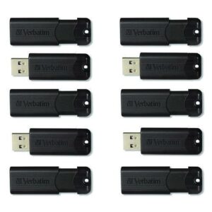 Pinstripe USB 3.2 Flash Drive, 32 GB, Black 10/Pack
