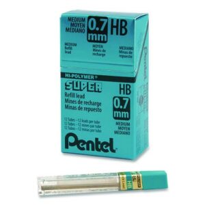 Super Hi-Polymer Lead Refills, 0.7 mm, HB, Black, 12 Leads/Tube, 12 Tubes/Box