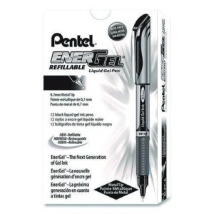 EnerGel Deluxe Gel Pen, Stick, Medium 0.7 mm, Black Ink, Silver/Black Barrel, Dozen