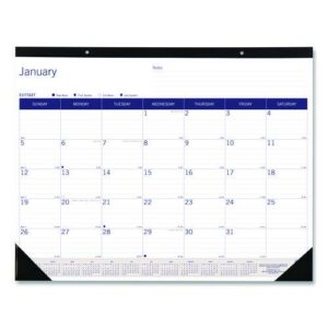 DuraGlobe Monthly Desk Pad Calendar, 22 x 17, White/Blue/Gray Sheets, Black Binding/Corners, 12-Month (Jan to Dec): 2025