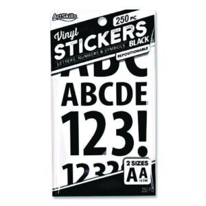 Poster and Bulletin Board Vinyl Letters and Numbers, 1" Tall Letters, 2" Tall Numbers, Black Characters, 250/Pack