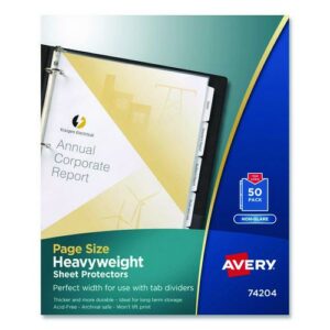 Page Size Heavyweight Three-Hole Punched Sheet Protector, Top Load 8.5 x 11 Insert, Nonglare Clear Front, 50/Box