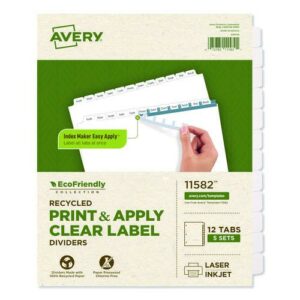 Index Maker EcoFriendly Print and Apply Clear Label Dividers with White Tabs, 12-Tab, 11 x 8.5, White, 5 Sets