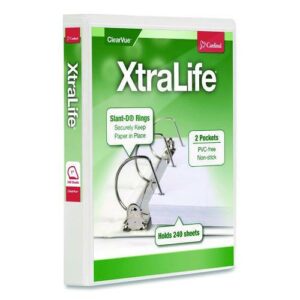 XtraLife ClearVue Non-Stick Slant-D Ring Binder, 3 Rings, 1" Capacity, 11 x 8.5, White