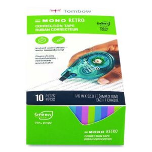 MONO Original Correction Tape, Assorted RetroColor Applicators, 0.17" x 394", 10/Pack