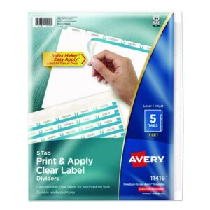 Print and Apply Index Maker Clear Label Dividers with Printable Label Strip and White Tabs, 5-Tab, 11 x 8.5, White, 1 Set