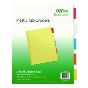 Plastic Insertable Dividers, 5-Tab, 11 x 8.5, Assorted Tabs, 1 Set