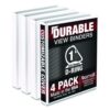 Durable D-Ring View Binders, 3 Rings, 1" Capacity, 11.5" x 8.5", White, 4/Pack