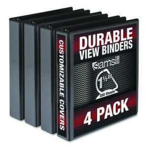 Durable D-Ring View Binders, 3 Rings, 1.5" Capacity, 11.5" x 8.5", Black, 4/Pack