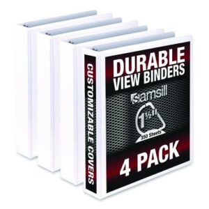 Durable D-Ring View Binders, 3 Rings, 1.5" Capacity, 11.5" x 8.5", White, 4/Pack