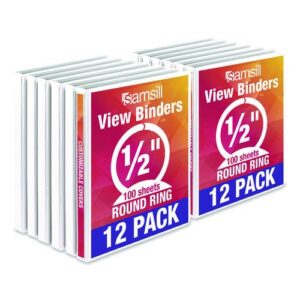 Economy Round Ring View Binders, 3 Rings, 0.5" Capacity, 11.5 x 8.5, White, 12/Carton