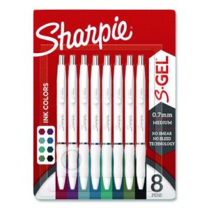 S-Gel Fashion Barrel Gel Pen, Retractable, Medium 0.7 mm, Assorted Ink, White Barrel, 8/Pack