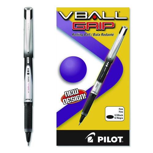 VBall Grip Liquid Ink Rollerball Pen, Stick, Fine 0.7 mm, Black Ink, Black/Silver Barrel, Dozen - Image 3