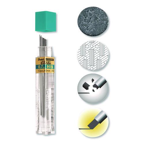 Super Hi-Polymer Lead Refills, 0.7 mm, HB, Black, 12/Tube - Image 3