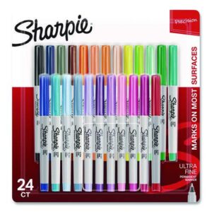 Ultra Fine Tip Permanent Marker, Ultra Fine Needle Tip, Assorted Colors, 24/Pack