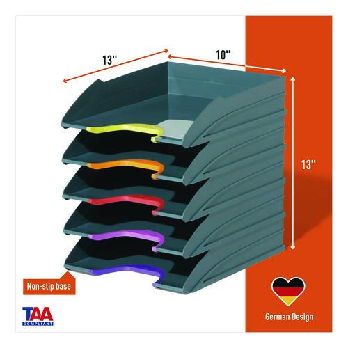 VARICOLOR 5-Compartment Stackable Plastic Letter Tray Set, Letter to Folio Size Files, 10.39 x 13.23 x 2.91, Anthracite Gray - Image 2