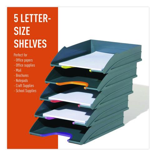 VARICOLOR 5-Compartment Stackable Plastic Letter Tray Set, Letter to Folio Size Files, 10.39 x 13.23 x 2.91, Anthracite Gray - Image 3