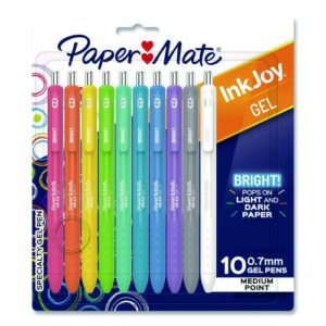 InkJoy Gel Bright Gel Pen, Retractable, Medium 0.7 mm, Assorted Ink, Assorted Barrel, 10/Pack