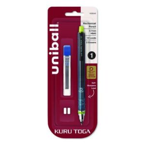 KuruToga Mechanical Pencil with Tube of Diamond Lead, 0.7 mm, HB (#2), Black Lead, Black/Green Barrel