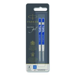 Refill for Parker Retractable Gel Ink Roller Ball Pens, Medium Conical Tip, Blue Ink, 2/Pack