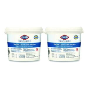 Bleach Germicidal Wipes, 1-Ply, 12 x 12, Unscented, White, 110/Bucket, 2 Buckets/Carton
