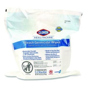 Bleach Germicidal Wipes, Refill for Bucket, 1-Ply, 12 x 12, Unscented, White, 110/Pouch