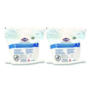 Bleach Germicidal Wipes, 1-Ply, 12 x 12, Unscented, White, 110/Refill, 2 Refills/Carton