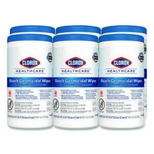 Bleach Germicidal Wipes, 1-Ply, 6 x 5, Unscented, White, 150/Canister, 6 Canisters/Carton