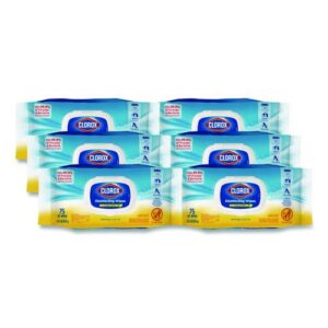 Disinfecting Cleaning Wipes, Easy Pull Pack, 1-Ply, 8 x 7, Lemon Scent, White, 75 Towels/Box, 6 Boxes/Carton