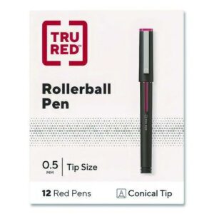 Rollerball Pen, Stick, Fine 0.5 mm, Red Ink, Black/Red/Clear Barrel, Dozen