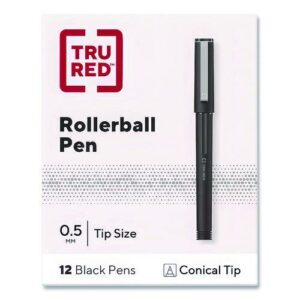 Rollerball Pen, Stick, Fine 0.5 mm, Black Ink, Black/Clear Barrel, Dozen