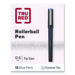 Rollerball Pen, Stick, Fine 0.5 mm, Blue Ink, Black/Blue/Clear Barrel, Dozen