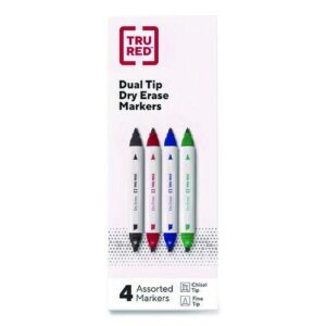Dry Erase Marker, Tank-Style Twin-Tip, Fine/Medium Bullet/Chisel Tips, Assorted Colors, 4/Pack
