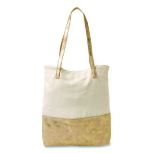 Deluxe Tote Bag, Large, Accommodates Laptops Up to 13", 14.25" x 4" x 16.25", Beige/Gold