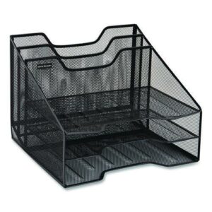 Metal Mesh Vertical File Holder Paper Tray Desktop Organizer, 2-Tier/5-Compartment, Letter Size, 11.25 x 12.5 x 9.5, Black