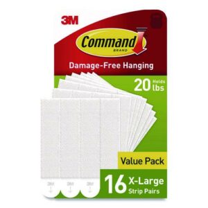 Picture Hanging Strips, X-Large, Removable, Holds up to 20 lbs per 4 Strips, White, 16 Pairs/Pack