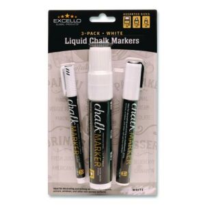 Liquid Chalk Markers, Assorted Tip Sizes and Types, White, 3/Pack