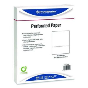 Perforated Paper, 92 Bright, Perforated 3.66" from Bottom, 8.5 x 11, White, 500 Sheets/Ream, 5 Reams/Carton